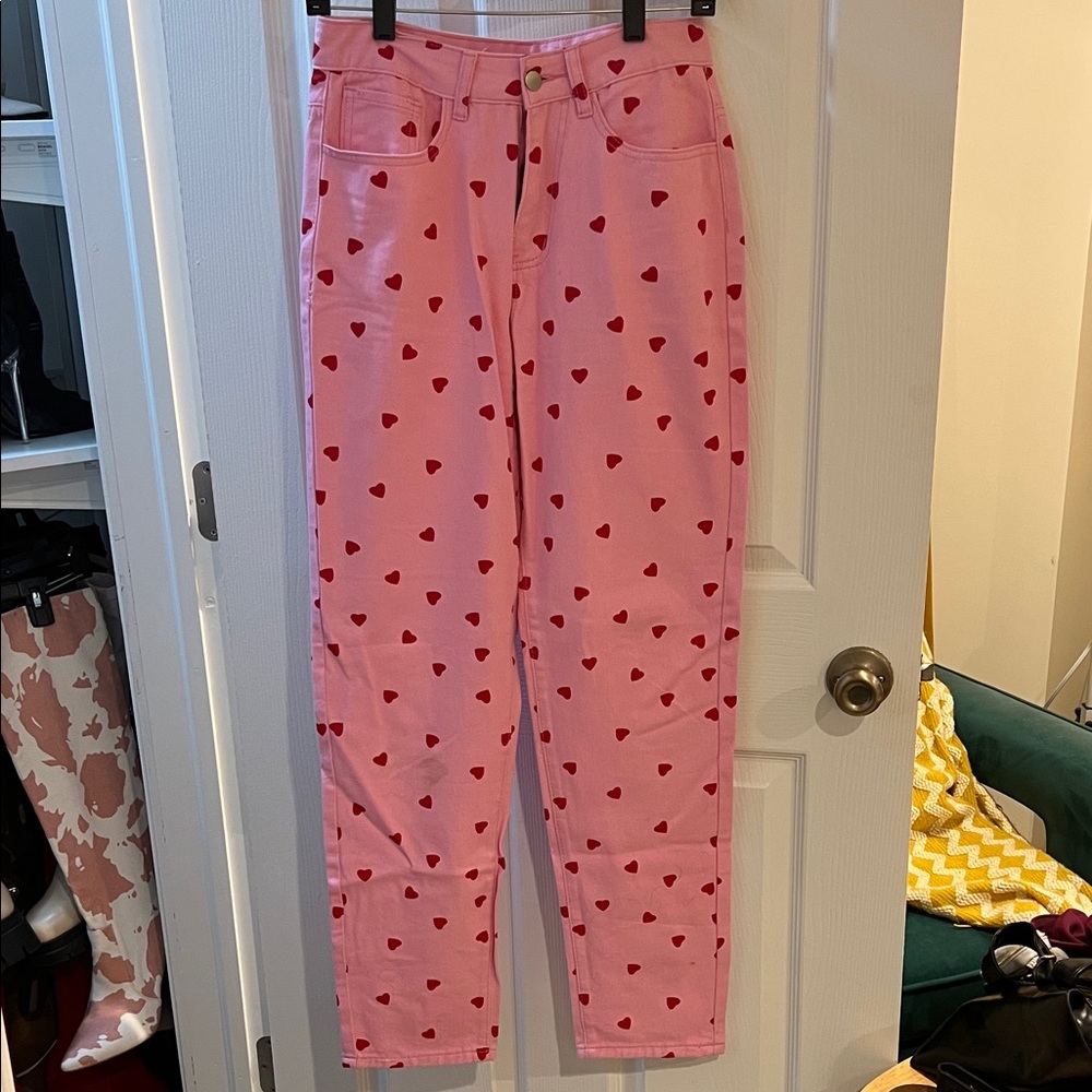 Pink Heart-Patterned Pants
